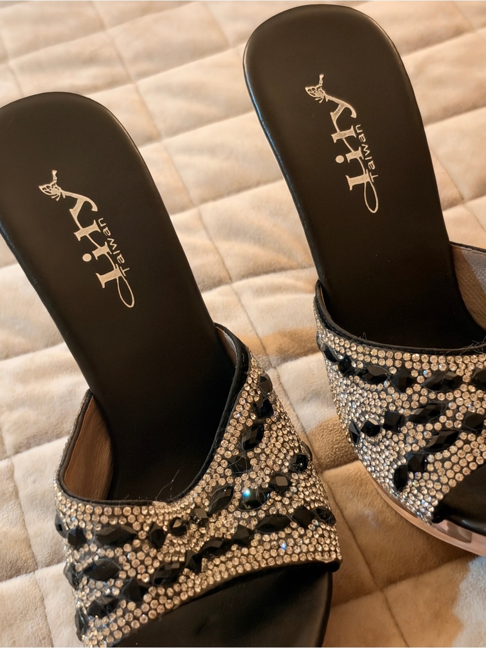 Black Rhinestone Slide Heels - Picture 2 of 3